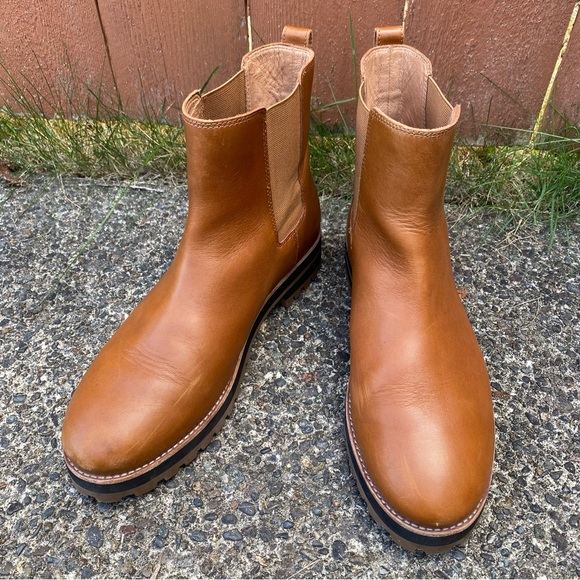 Madewell Ivy Chelsea Pull On Boot Genuine Bison Leather - Cognac Brown Size 10 - Picture 2 of 10
